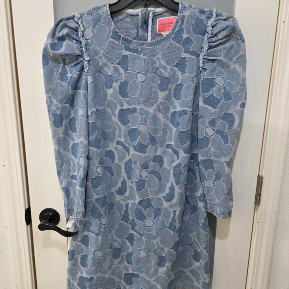 kate spade Dresses & Skirts - Kate Spade Womens Denim Puff Sleeve Floral Jacquard Dress Size 8 Blue Shift